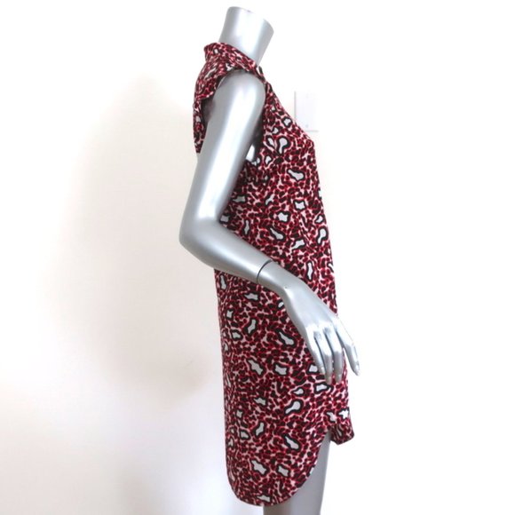 STELLA MCCARTNEY SLEEVELESS MINI DRESS RED/WHITE LEOPARD PRINT SILK SIZE 36 - Picture 3 of 9